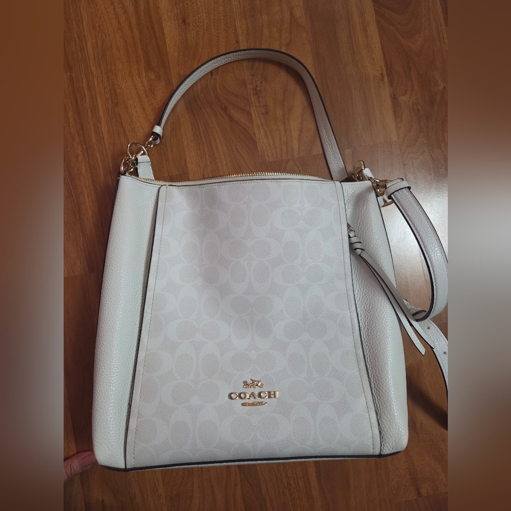 Coach Cream and White Signature Shoulder Bag